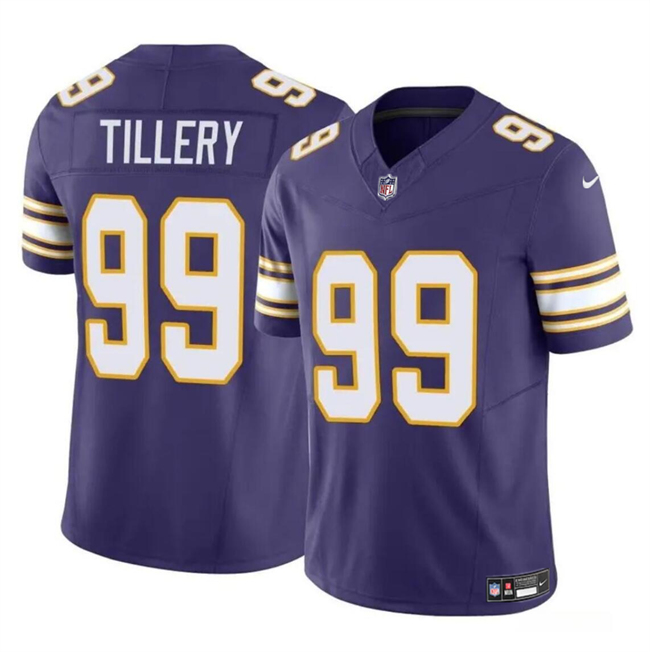 Men's Minnesota Vikings #99 Jerry Tillery Purple 2023 F.U.S.E. Throwback Vapor Untouchable Limited Football Stitched Jersey